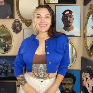 Vintage blue cropped button up blouse